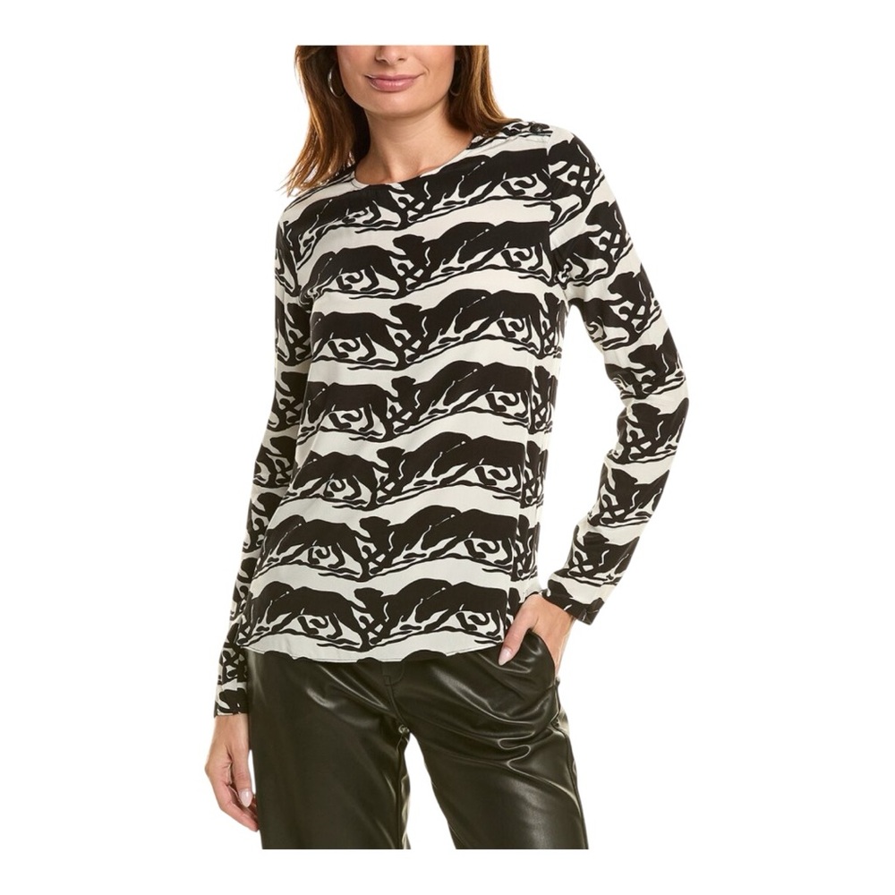 The Kooples Panther Print Black and White long sleeve Top size Small/1 FR NWT